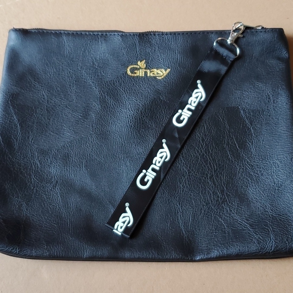 Ginasy black faux leather cosmetic clutch 13 x 10 . Like new condition